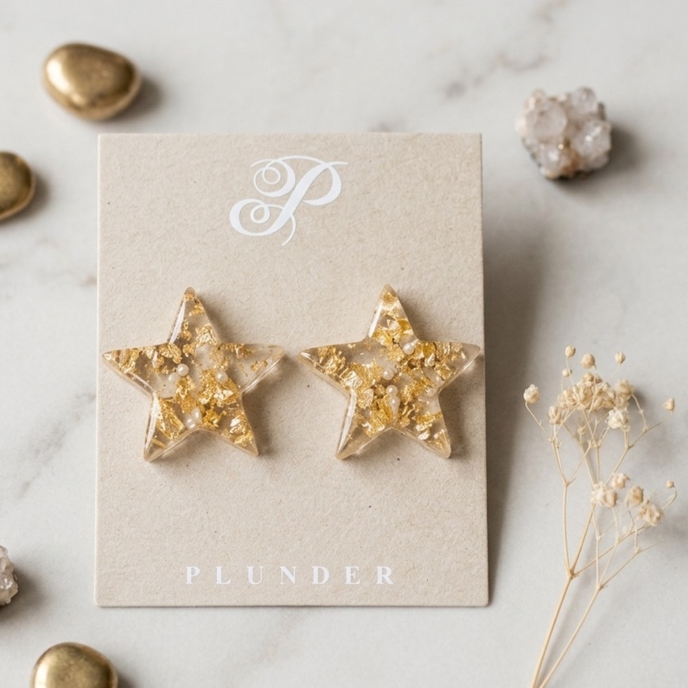 Plunder Gold Flake Star Stud Earrings
